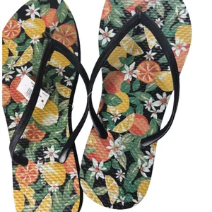Old Navy Women's Black-Strap Flip Flops with Citrus Floral Print Sz 7 New thumbnail 5