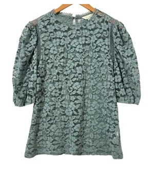 Adiva Top Sz M Puff Sleeve Floral Lace Top Cottagecore Femme Whimsy Blouse‎ thumbnail 1
