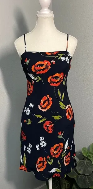 Olivaceous Black Red Floral Mini Dress Grunge Alt Summer Casual thumbnail 1