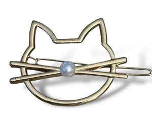 Cat Face Hair Barrette Gold thumbnail 1