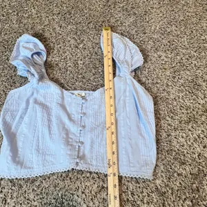 Aerie Light Blue Ruffle Strap Button Front Smocked Back Cotton Crop Top XL NEW‎ thumbnail 6