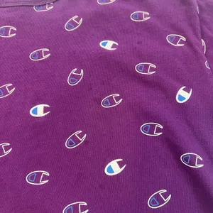 Champion T-Shirt Women's Large Short‎ Sleeve Crop Top Purple All Over Logo Print thumbnail 8