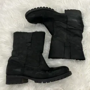 Aldo Size 9 Black Lambs Fur Lined Heeled Biker Moto Boots thumbnail 3