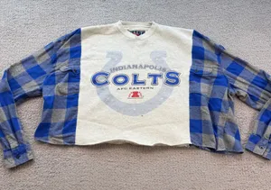 Vintage 90s Indianapolis Colts Reworked Flannel Cropped Sweatshirt Galt Sand 3XL thumbnail 1