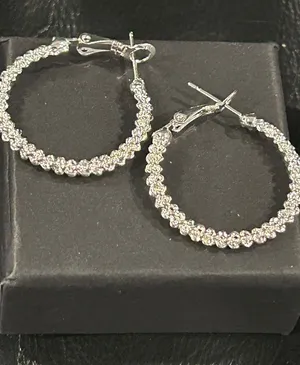 Silver Crystal Pave Hoop Earrings - Sparkling Silver Hoop Earrings thumbnail 1