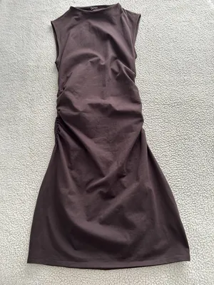 Quince Stretch Cotton Jersey Mock Neck Mini Dress Espresso Brown Sz M thumbnail 5