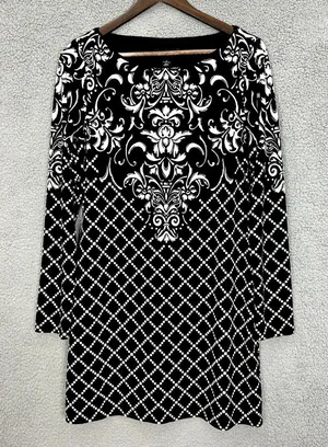 White House Black Market Shift Dress Womens‎ Medium Geometric Diamond Boho Artsy thumbnail 1