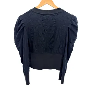 Free People Black Gemma Textured Henley Ruched Romantic Shoulder Blouse S Puff thumbnail 8