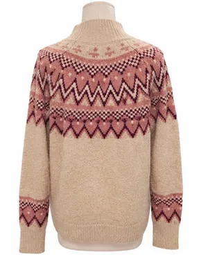 Max Studio Fair Isle Mock Neck Sweater Pink Cream Women’s Medium thumbnail 4