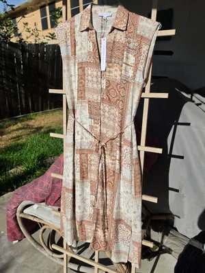 NWT Jane + Delancey Linen Blend Western Print Style Midi Dress Small thumbnail 2