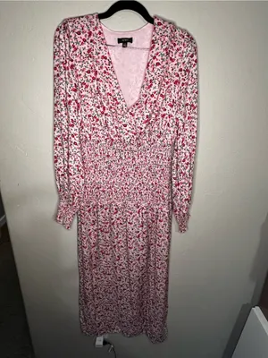 AFRM‎ Hazel Ditzy Floral Pink Smocked Waist Side Slit Romantic MIDI Dress thumbnail 2