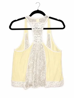Free People Ivory Lace Vest Small Butter Yellow Boho Cottagecore Fairycore Y2K thumbnail 3
