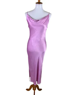 Ciebon Pink Satin Cowl Neck Slip Maxi Dress Medium thumbnail 2