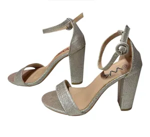 VNK sparkling silver glitter block heel open-toe ankle strap popular sandals thumbnail 1