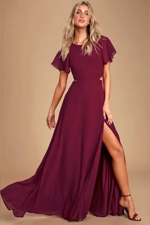 Lulus-Garden Bliss Burgundy Cutout Maxi Dress thumbnail 1