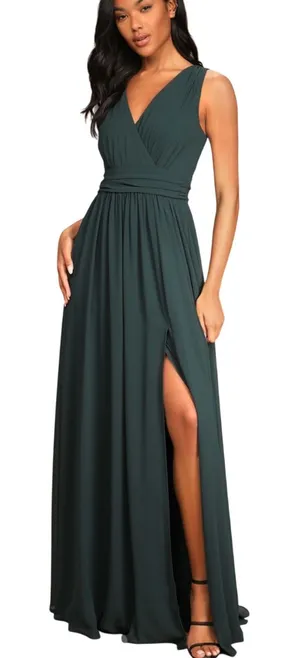 Lulus Thoughts of Hue Emerald Green Surplice Maxi Dress size Large NWT thumbnail 1