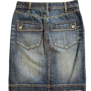 Tommy Hilfiger Women's Denim Midi Skirt Blue 0 Pencil Stretch Y2K Distressed thumbnail 3