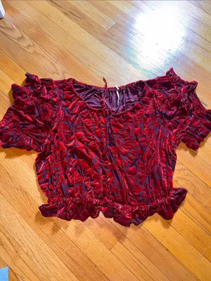 Free People Red Floral Ruffle Crop Top thumbnail 3