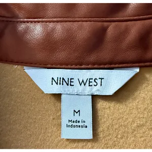 Nine West Dress Womens Size M Brown Faux Leather Wrap Short Sleeve Collar V Neck thumbnail 3