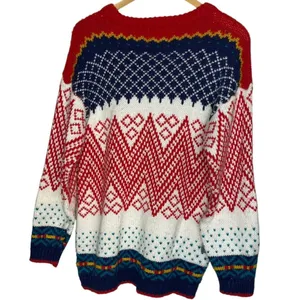 Vtg One Step Up Women's M Sweater Fair Isle‎ Diamond Knit 80s Acrylic Colorful thumbnail 2