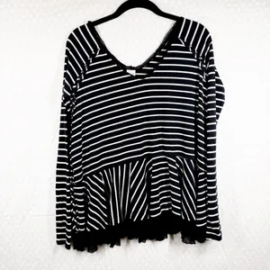 Free People We The Free‎ Black White Striped Stargazer Ribbed Top thumbnail 2