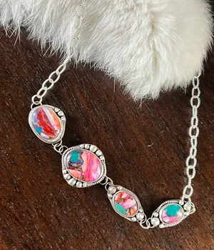 Pink spiny oyster sterling silver choker necklace thumbnail 1