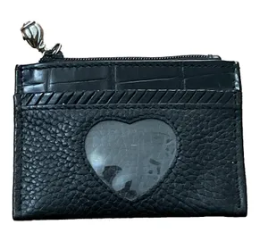 Brighton Black Leather Card Wallet Coin Purse Heart Shaped ID Window 3x4" thumbnail 1
