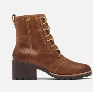 Sorel Cate lace bootie ankle boot sz 9 combat leather brown thumbnail 1