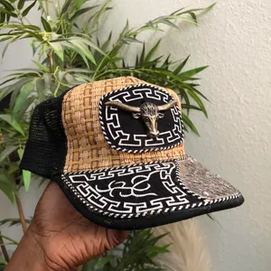 Longhorn Cowhide Cattle Bull Farm Rancher Cowboy Cowgirl Snapback Trucker Hat Cap Western Patchwork Mesh Studs Men Women Unisex thumbnail 2