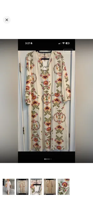 Zara White Floral V-Neck Dress with Pink, Yellow & Olive Print thumbnail 2