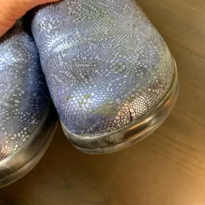 Alegria PG Lite Womens‎ Blue Metallic Lace Print Leather Slip On Clogs 40 READ thumbnail 6