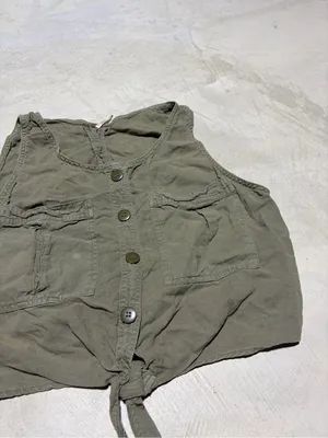Free people Sleeveless Olive Tie-Front Button Crop Top large thumbnail 3