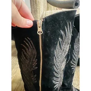 Coconuts by Matisse Black Silver Western Style Cowgirl Silver Wings Block Heel Boots size 8 thumbnail 7