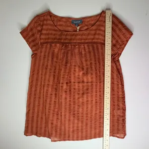 NWT ModCloth Striped Linen Blend Top Size XS Rust Orange Sheer Lightweight Boho‎ thumbnail 9