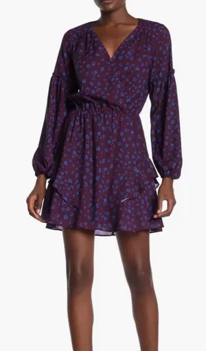 NWT Parker Surplice Ruffle Mini Dress Plum Blue Animal Print Small thumbnail 1