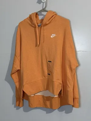 Nike Women's Orange/Heather/White Club‎ Fleece Pullover Hoodie DV5645-871 Sz XL thumbnail 1