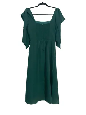 NWT Ivy City Co Marni Dress Dark Green Square Neck Shoulder Ties Midi SMALL thumbnail 3