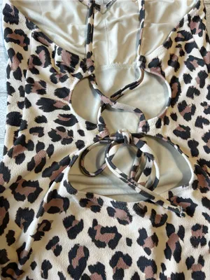 Aerie Leopard Print One-Piece Swimsuit - Beige & Brown thumbnail 3
