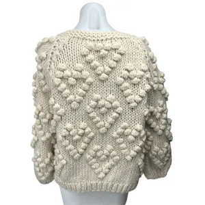 Chicwish Knit Your Love Ivory Heart Shape Pompoms Chunky Knit Cardigan Sweater S thumbnail 3
