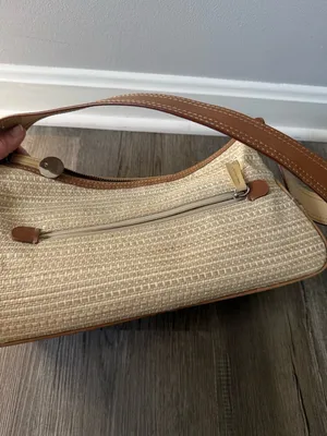 VTG Liz Claiborne Woven Beige Tan Straw Shoulder Bag Brown Trim Grandma Core S M thumbnail 5