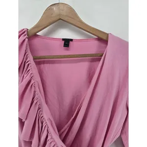 J.Crew Bodysuit Womens Small Ruffle Faux Wrap Pink Long Sleeve EUC thumbnail 2