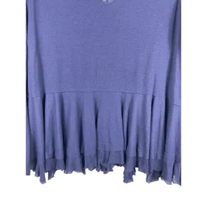 Free People We The Free Blue Ribbed Peplum Top Oversized XS Boho Raw Hem L Vneck thumbnail 4