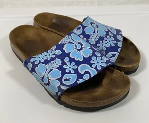 Birkis by Birkenstock Slide Sandals Blue Flower‎ Womens Size 38 Narrow W7 thumbnail 1