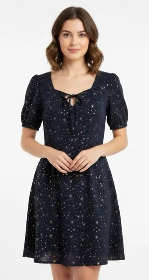 Allegra K Women's Star Print A-Line Short Dress Blue Gold‎ Stars Size M thumbnail 1