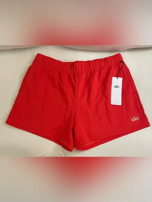 ALO Yoga Accolade NWT Relax Fit Bright Red Fleece Shorts Size M thumbnail 3