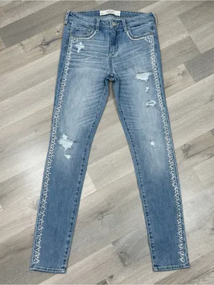 Abercrombie & Fitch Rhinestone Jeweled Distressed Skinny‎ Jeans Blue 4 thumbnail 3