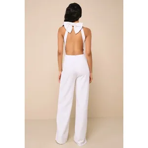 NWT Lulus Striking Elegance White Cutout Backless Halter Jumpsuit Elegant Sz S thumbnail 3