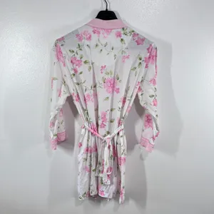 Pink Floral‎ Bath Robe Womens XL Cotton Blend Kimono Style Lightweight Belted thumbnail 3