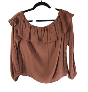 Do+Be Ruffle Off-Shoulder Blouse Rust Brown Size M Long Sleeve thumbnail 1