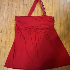 Frederick's of Hollywood Unique One Strap Blingy Red Going Out Shirt NWT thumbnail 4
